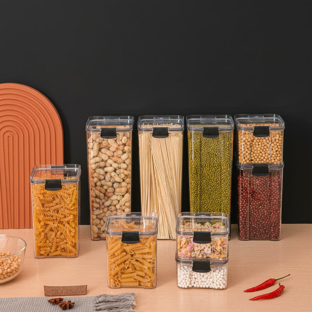 Moisture-Proof Clear Plastic Food Storage Container, Pantry Storage Canister for Rice, Pasta, Cereal, Flour, Sugar, Coffee, Tea, Beans, Snacks, Kitchen Organization & Pantry Essentials
