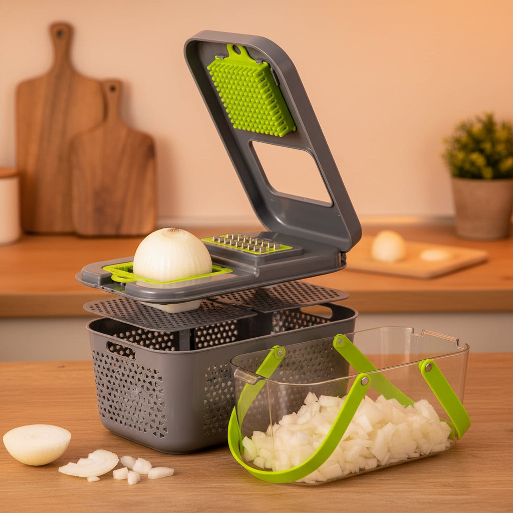 22-in-1 Vegetable Chopper with Container – Multi-Blade Veggie Chopper, Onion Dicer, Food Chopper, Vegetable Cutter, Fruit Slicer, Mandoline Slicer, Kitchen Gadget Set with 13 Interchangeable Blades & Lemon Squeezer