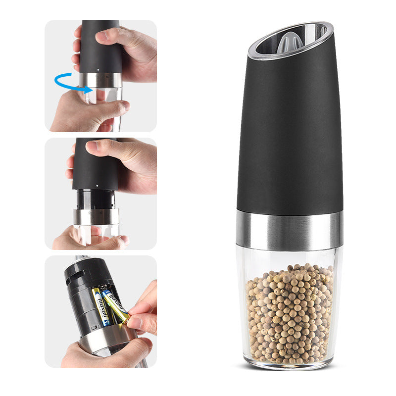 Electric Pepper Grinder with Gravity Sensor – Automatic Stainless Steel Salt & Pepper Mill, Adjustable Coarseness Spice Grinder, Battery Powered Pepper Mill for Black Pepper, Sea Salt, Herbs & Seasonings, Kitchen Cooking Tool & Home Essentials