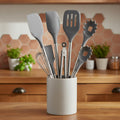 9-Piece Silicone Kitchen Utensils Set with Stainless Steel Handles – Non-Stick Cookware Safe, Heat Resistant, Dishwasher Safe Cooking Utensil Set, Kitchen Cooking Tools, Kitchen Gadgets