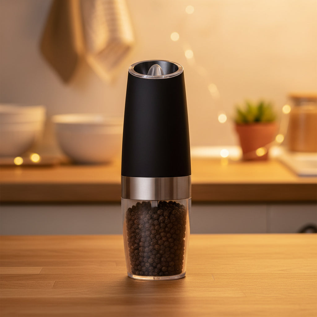 Electric Pepper Grinder with Gravity Sensor – Automatic Stainless Steel Salt & Pepper Mill, Adjustable Coarseness Spice Grinder, Battery Powered Pepper Mill for Black Pepper, Sea Salt, Herbs & Seasonings, Kitchen Cooking Tool & Home Essentials
