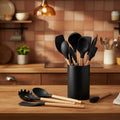 14-Piece Silicone Kitchen Utensil Set – Heat-Resistant Nonstick Cooking Utensils, Black Kitchen Utensil Set with Spatulas, Spoons, Turner & Serving Tools, BPA-Free Silicone Cooking Utensils, Kitchen Accessories, Essential Kitchen Gadgets