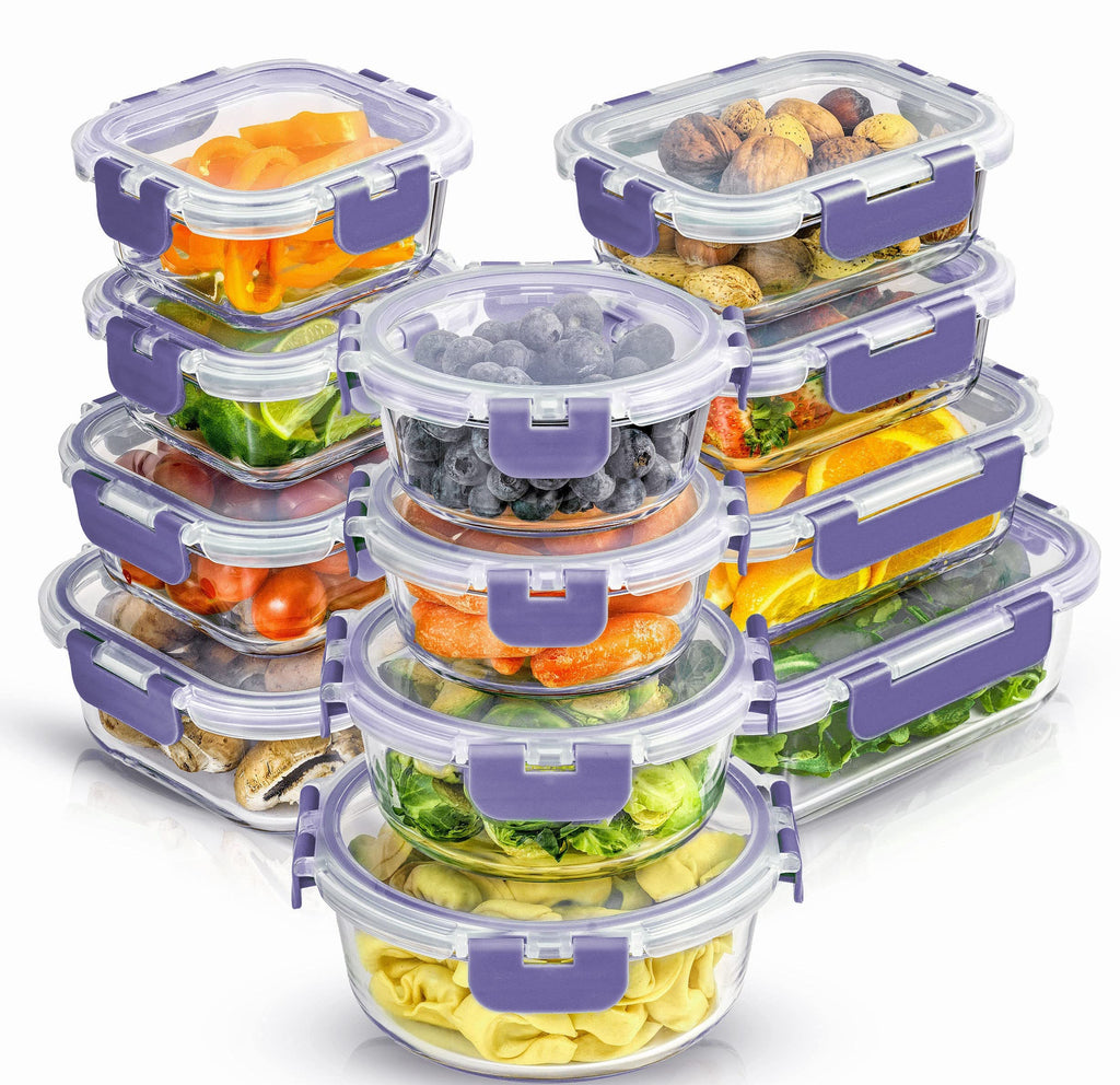 24-Piece Borosilicate Glass Food Storage Containers with Airtight Lids – Leakproof Meal Prep Containers, Freezer, Microwave & Dishwasher Safe Glass Food Storage Set, Kitchen Pantry Organization, Lunch Containers