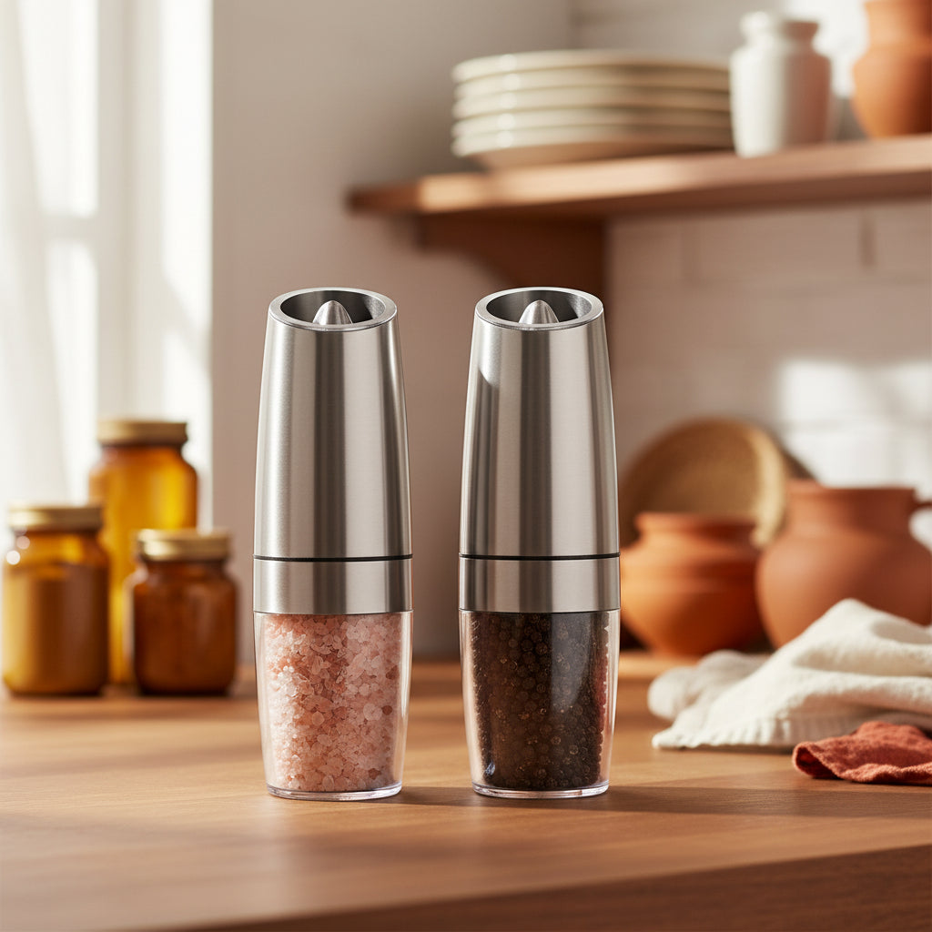 Electric Pepper Grinder with Gravity Sensor – Automatic Stainless Steel Salt & Pepper Mill, Adjustable Coarseness Spice Grinder, Battery Powered Pepper Mill for Black Pepper, Sea Salt, Herbs & Seasonings, Kitchen Cooking Tool & Home Essentials